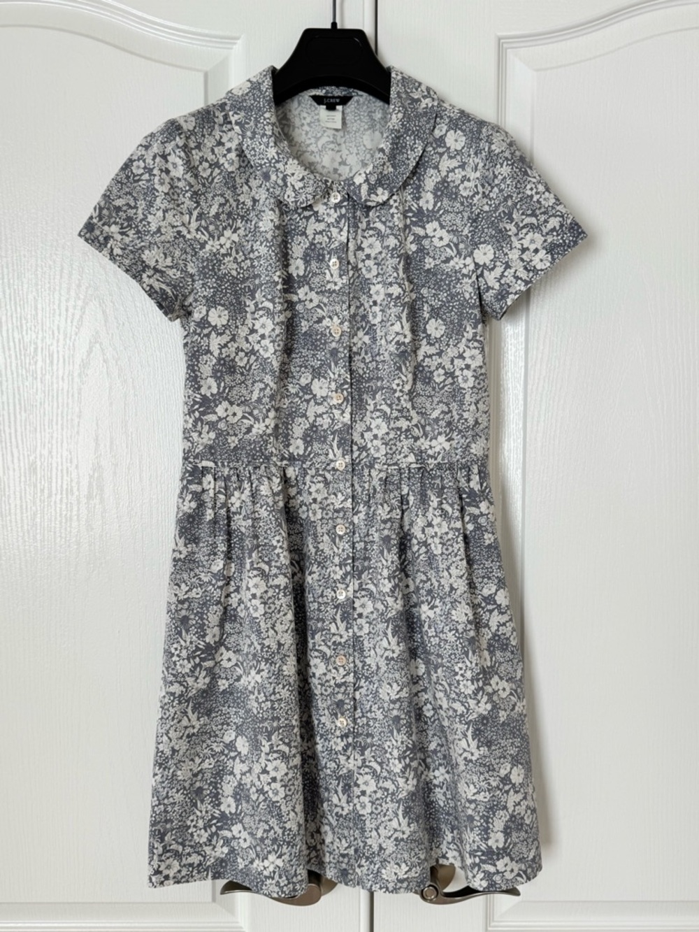 J. Crew Cotton Gray and White Floral Mini Dress - Size 2